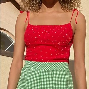 ARITZIA SUNDAY BEST RED AND WHITE MAE CAMISOLE TANK TOP WITH BOW DETAIL